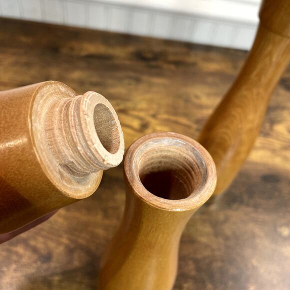 Wooden Salt Shaker and Pepper Grinder Set 10" Sleek MCM Modern Silver Accent - Picture 6 of 7